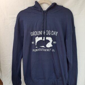 New Medium Groundhog Day Punxsutawney PA Navy Blue Pullover Hoodie